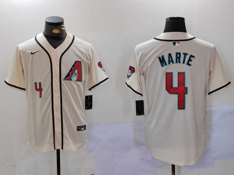 Mens Arizona Diamondback #4 Ketel Marte Number Cream Cool Base Limited Stitched Jersey->arizona diamondbacks->MLB Jersey